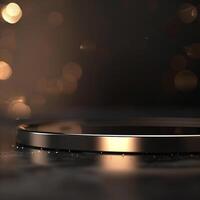 A black circular object on a table with a light shining on it photo