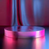 A round table with a purple and pink light photo