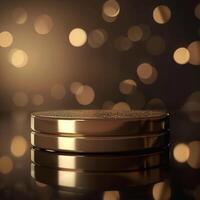 Golden round table with bokeh lights photo