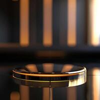 A black and gold object sitting on a table photo