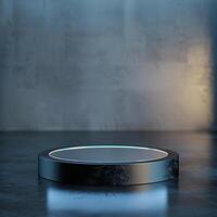 A black round object on a table photo