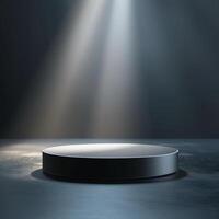 An empty podium with light shining from the top photo