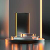 A glass display stand with a light on it photo