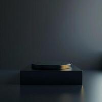 A black object on a table in front of a wall photo