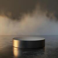An empty round table on a table with a cloud in the background photo