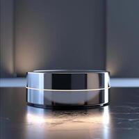 A black and white circular object on a table photo