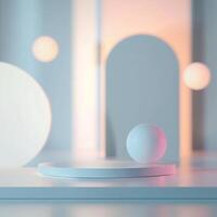 3d rendering of a white sphere on a table photo