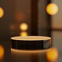 A round object on a table with lights in the background photo