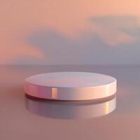 A white round object on a table with a sunset in the background photo