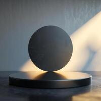 A black sphere sitting on top of a table photo