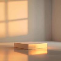 An empty box sitting on a table in front of a window photo