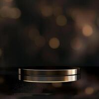 A black and gold table with a light shining on it photo
