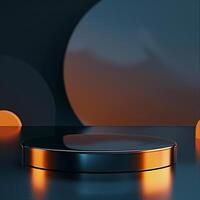 An empty podium with a glowing orange light photo
