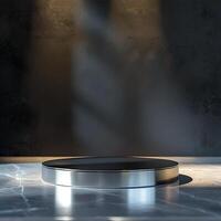 A round table with a light shining on it photo