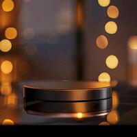 A black and gold object sitting on a table photo