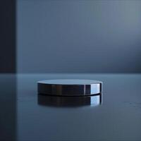 A round object on a table with a dark background photo