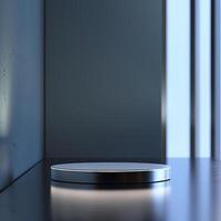 A silver object sitting on a table in front of a window photo