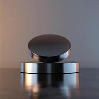 A black and silver object sitting on top of a table photo