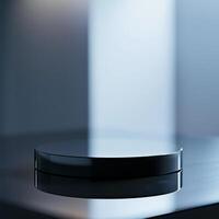 A black circular object sitting on top of a table photo