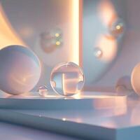 3d rendering of a white room with some white balls photo
