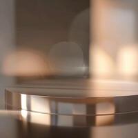 A round table with a silver top on a table photo