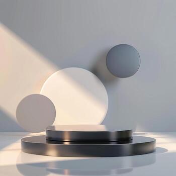 3d rendering of a podium with two circles on it photo