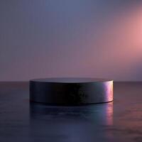 An empty round table with a light shining on it photo