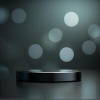 A black object on a table with a light in the background photo