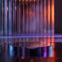 A round table with a purple light on it photo