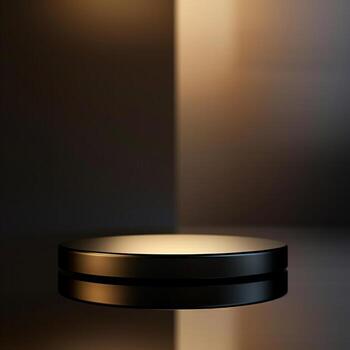 un vacío negro redondo mesa con un ligero brillante en eso foto