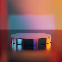 A round object on a table with a bright background photo