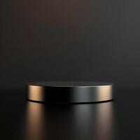An empty round table on a black background photo