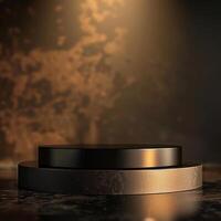 A black and gold pedestal on a table photo