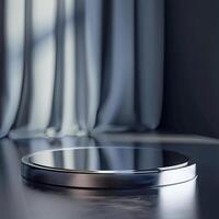 A round table with a curtain in the background photo