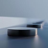 A row of black and white objects on a table photo
