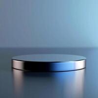 A round object on a table with a blue background photo