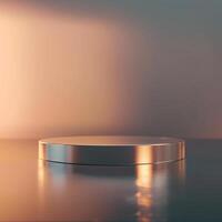 An empty podium on a table with a light behind it photo