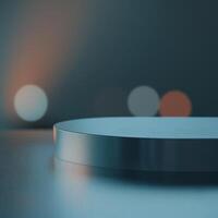An empty round table with a light on it photo