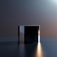 A black box sitting on a table with a light shining on it photo