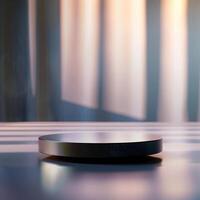 A black object on a table in front of a window photo