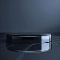 A black circular object sitting on top of a table photo
