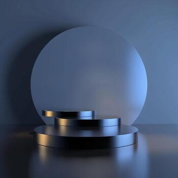 3d render of a podium with a round table in front of it photo