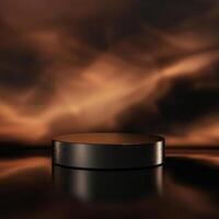 A black round table on a table with a dark background photo