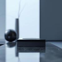 A black and white object sitting on a table photo