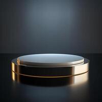 A round table with a white surface on a dark background photo