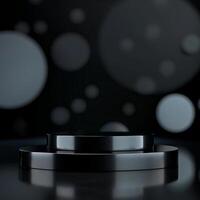 Black pedestal with white circles on a black background photo