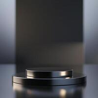 An empty podium on a table with a light behind it photo