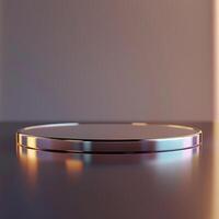A round table with a silver surface on a table photo