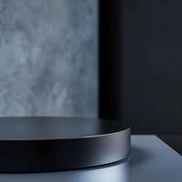 A black circular object on top of a table photo