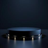 3d render of a black round podium on a dark background photo